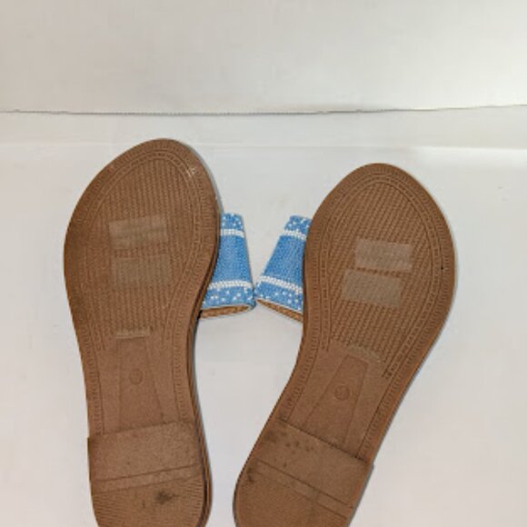 Bamboo Blue and White Beaded Open Toe Slip On Slide Sandals Women's Size 8 NWT - Picture 2 of 7